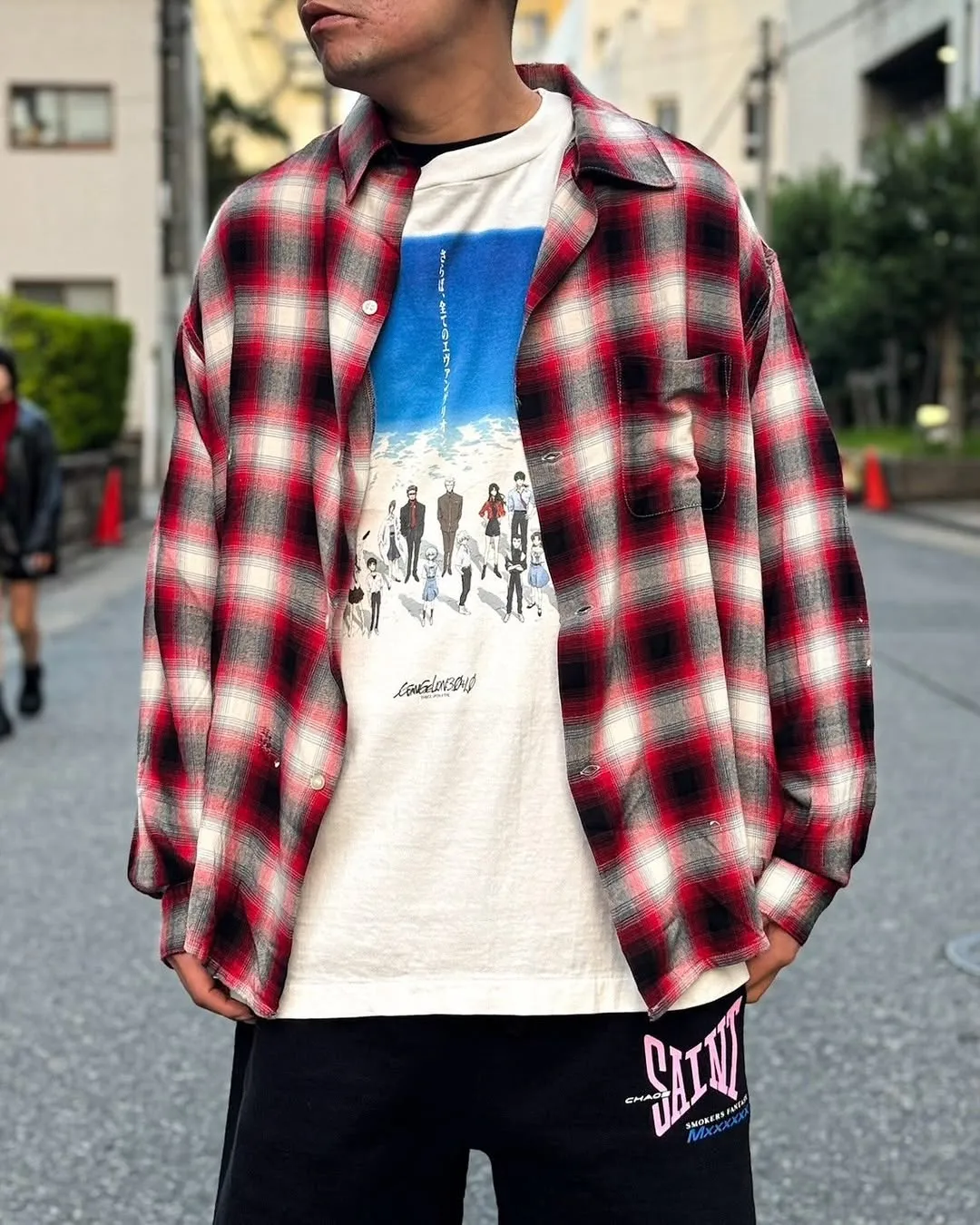 SAINT Mxxxxxx × EVENGELION × GEEKS RULE EV_SS TEE/BLUE/WHT Three-party co-branded Neon Genesis Evangelion co-branded TEE off-white S-XL Made of original OE yarn tube weaving without side seams to distinguish the width of the fabric Original consistent co-branded label/co-branded wash mark/little angel anti-counterfeiting label Top-notch printing technology Repeated pattern making, closely following the original details